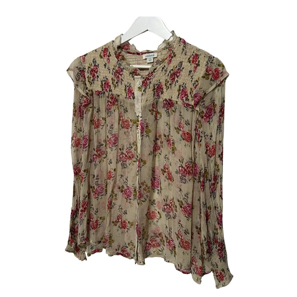 Sundance Small Amelia Floral Sheer Blouse Bohemian Ruffled Sleeves Button-up - Picture 11 of 13